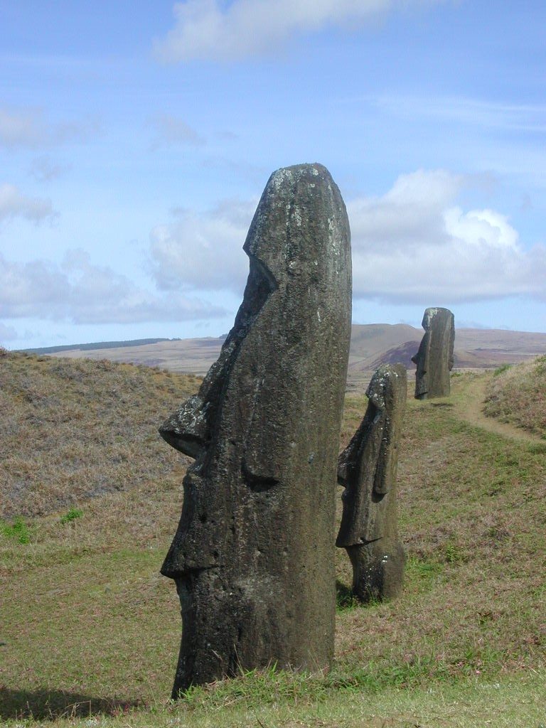 three heads in a row on Easter Island